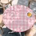 thumbnail image 2 of Pink Plaid Round Tablecloth, Fitted Table Cover with Elastic for 36"-44" Round Tables, Modern Art Checkered Farmhouse Table Cloth Outdoor Indoor Dinning Party Waterproof Tablecloths, 2 of 7