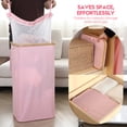 thumbnail image 2 of Sea Team 90L Extra Large Capacity Laundry Hamper with Lid, Removable Bag & Bamboo Handles, Foldable Dirty Clothes Bin for Family, Laundry Room, Bedroom & Closet, Pink, 2 of 8