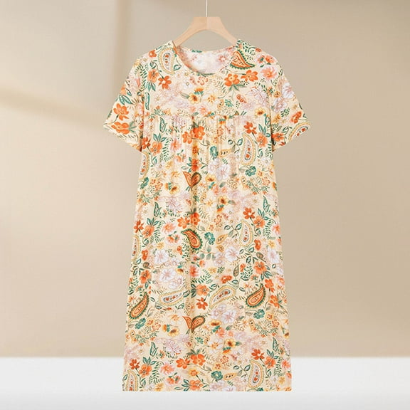 QUINDOS Cotton Pajamas for Women Long Midi Nightgowns for Women Loose Long Sleeve Sleep Dress Casual Ruffle Pleated Sleepwear Night Dress