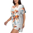 thumbnail image 2 of Susaid Three Goldfish Watercolor Splash Print Women's Pajama Set, Button-Up Sleepwear with Elastic Waist Shorts, Perfect for Lounging, Yoga, Beach, and Casual Wear-4X-Large, 2 of 7