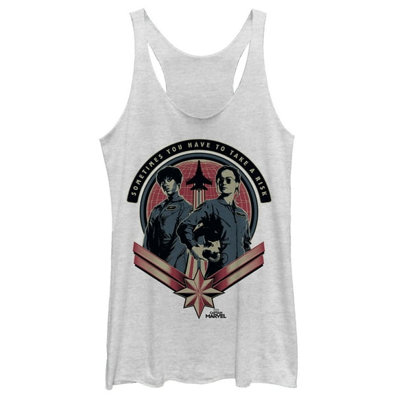 Women's Marvel Captain Marvel Flight Partners  Racerback Tank Top White Heather 2X Large