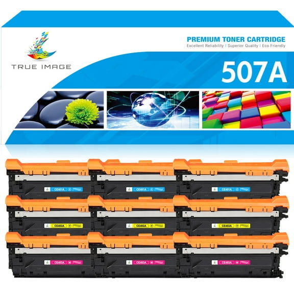True Image 9-Pack Compatible Toner Cartridge for HP CE401A 507A Work with Enterprise 500 color M551dn M551xh MFP M575dn M575F M570dn Printer (3*Cyan,3*Magenta,3*Yellow)