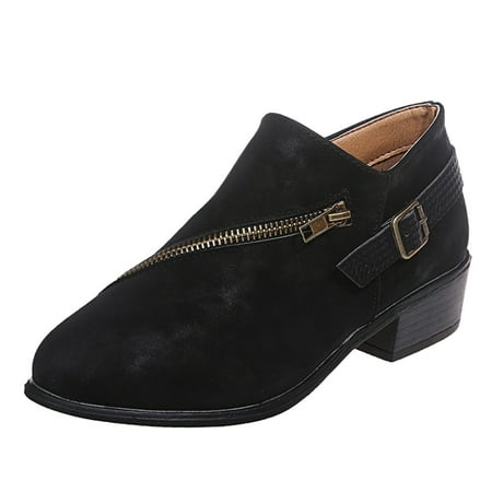 

Womens Retro Leather Flat Zipper Solid Short Booties Round Toe Shoes Summer Winter Cowgirl Cowboy Boots Shoes Western Trendy Rain Snow Weather Hiking Work Boot