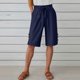 thumbnail image 2 of Pantalones de la Cintura Elástica de las Mujeres Medio Pantalones Cortos Botones de la Cintura Elástica de Verano Lino Bolsillos Pantalones, Lino de Algodón, 2 of 7
