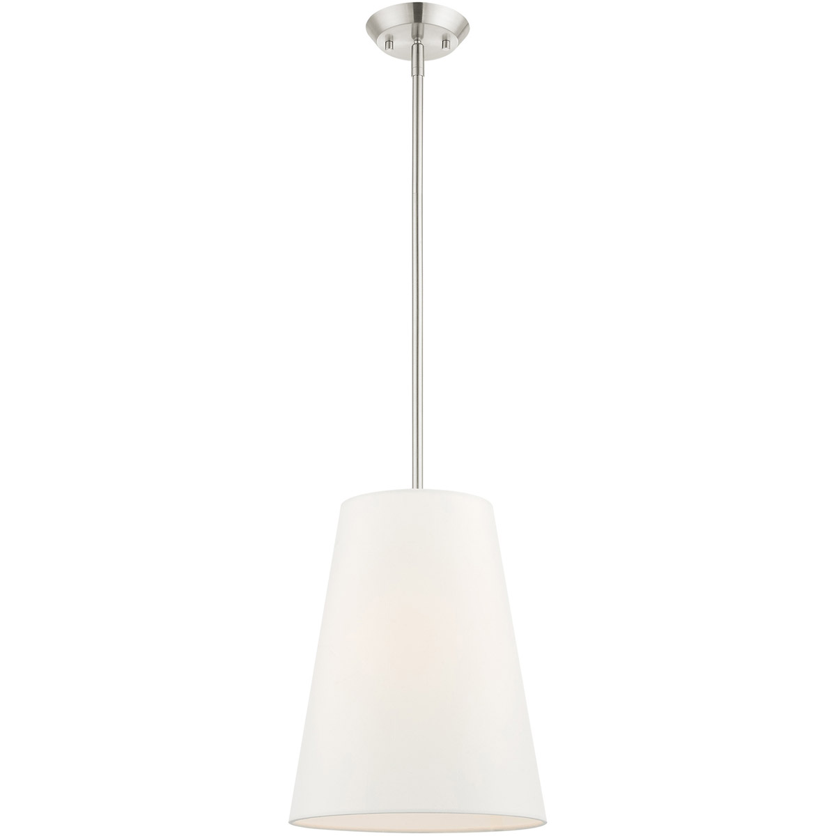 1 Light Brushed Nickel Shaded Chandelier with Hand Crafted Off White Fabric Hardback Shade