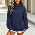 thumbnail image 5 of Qgtaibl Womens Mock Neck Sweatshirts Solid Color Fleece Long Sleeve Lounge Tops Loose Fit Comfy Fall Pullover Shirt Navy M, 5 of 9