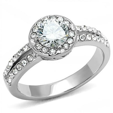 Women's 1.2 Ct Round Cut Zirconia Stainless Steel Halo Engagement Ring Size 6