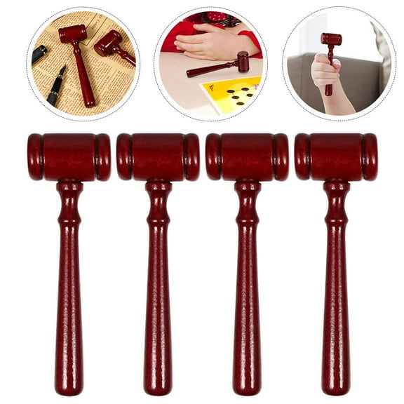 Soimiss 4Pcs Wooden Auction Hammer Set Dark Red Judge Gavel Solid Wood Portable