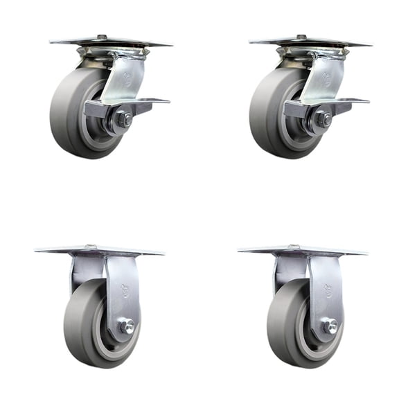 5 Inch Thermoplastic Caster Set with Ball Bearing 2 Brakes and 2 Rigid SCC