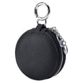 thumbnail image 2 of Pu de cuero con cremallera Bolsa de llave con espejo incorporado portátil de peso ligero portátil Bolsa de lápiz labial para anillos Mujeres Mujeres Negro, 2 of 8