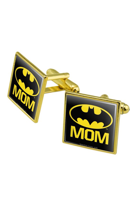 Batman Bat Mom Shield Logo Square Cufflink Set - Silver or Gold