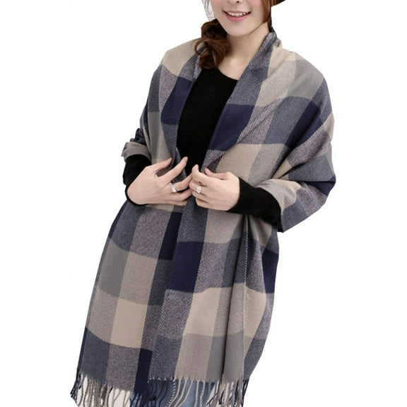 Wander Agio Women's Fashion Long Shawl Big Grid Winter Warm Large Scarf Grey