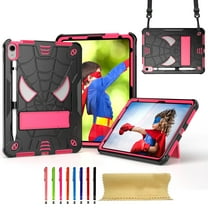 TECH CIRCLE for iPad 11th Generation (A16) Shockproof Hard Case 11" 2025 with Kickstand/Shoulder Strap/Stylus, Cute Spider Protective Sturdy Rugged Kids Cover for iPad 10th Gen 10.9" 2022, Black Rose