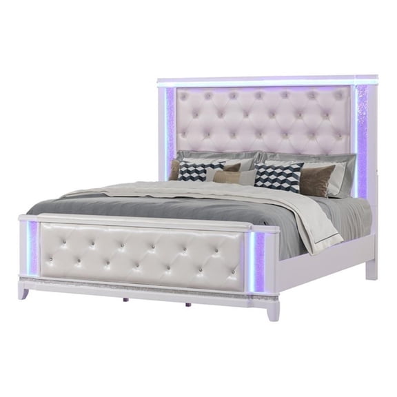 Modern Style King 5PC Storage Bedroom Set Made with Wood in Milky White