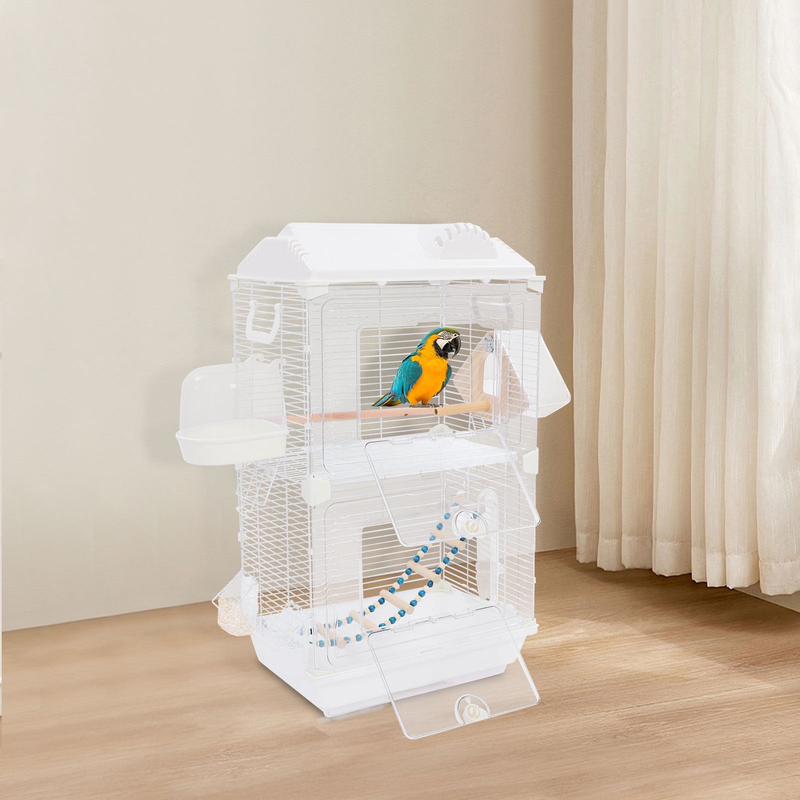 LiHUiee 40*28*71cm White Bird Cage 2-Tier Bird Cage Free Standing Parakeets Cage for Various Bird Species