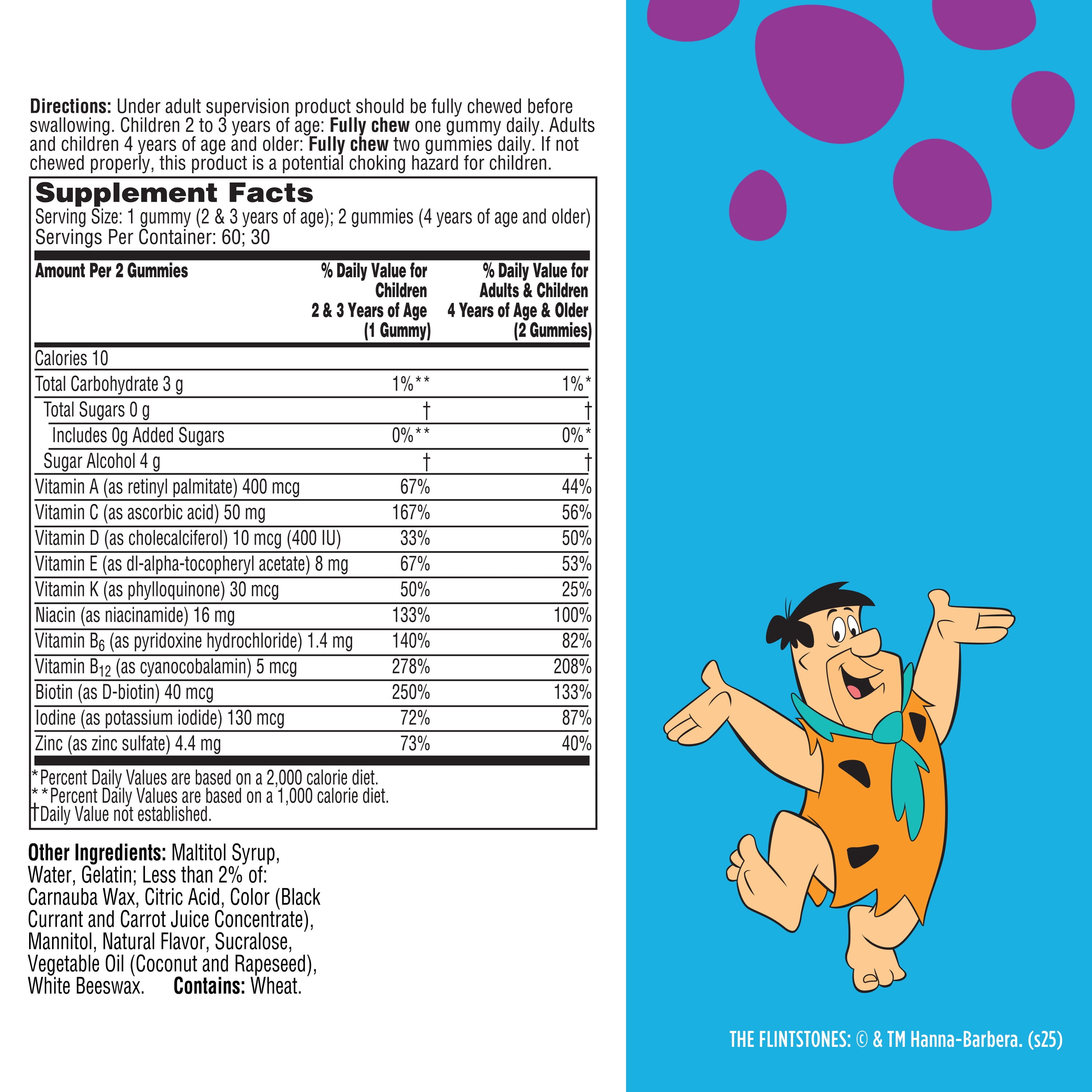 Flintstones Multivitamins for Kids, Sugar Free Kids Multivitamin Gummies, with Vitamins A, C, E, B6 & B12, Raspberry Flavored Gummy Vitamins, 60 Count