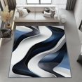 thumbnail image 4 of Washable Area Rug 5 X 8 ft, Lightweight Low-Pile Abstract Modern Wavy Printed Area Rug, Kitchen Indoor Non Slip Carpet Floral White Blue Print Mat Living Room Bedroom Dining Room, 4 of 7