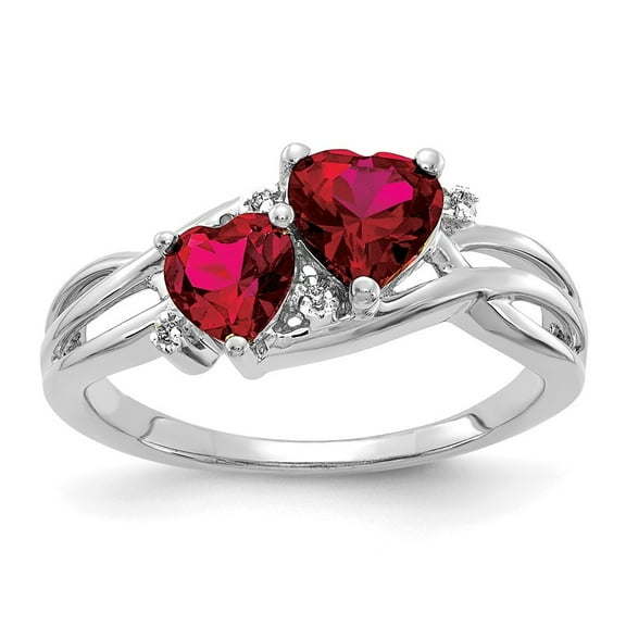 Auriga Fine Jewelry 10K White Gold Lab Created Ruby and Diamond Double Heart Ring Size 7 for Women