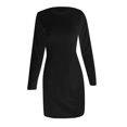 thumbnail image 4 of LLYwey s Plus Size Wedding Guest Dresses for Women Fashion Color Slim Back Bow Tie Casual Long Sleeve Dress New Casual Dresses Black L, 4 of 8