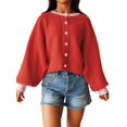 thumbnail image 3 of Women's Cropped Cardigan Sweaters Fall Long Sleeve Open Front Color Block Knit Outwear Coats Red S, 3 of 10