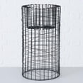thumbnail image 4 of Modernist Home Plant Stands, Black Iron, Woven Wire Mesh Columns, Rolled Base Rim, 15.75 and 21.75 Inches, 4 of 7
