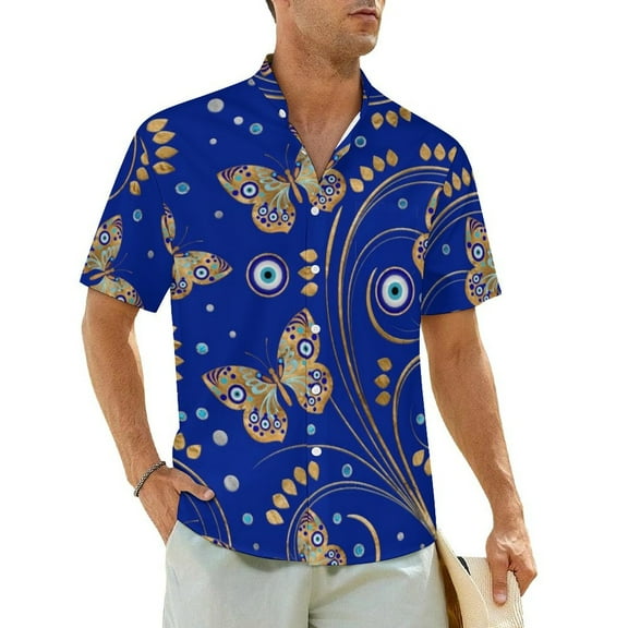 Evil Eye Nazar Casual Shirt Greek Amulet Print Retro Hawaii Shirts Men Short Sleeve Beach
