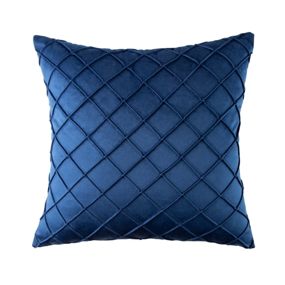 Phantoscope 18"x18" Velvet Pleated Checker Decorative Pillow, Navy Blue