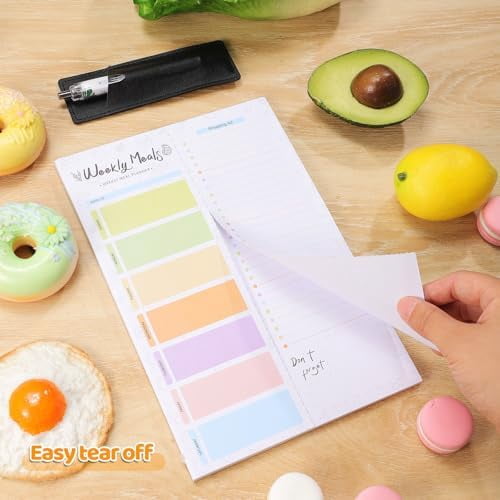 60 Sheets Meal Planner for fridge with Pen Holder, 7x10'' Magnetic Meal Planner and Grocery List Undated Weekly Meal Planners with Tear off Shopping List and Convenient Shopping