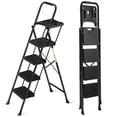 thumbnail image 3 of ZENSTYLE 4 Step Ladder Folding Step Stool Portable Metal Frame Ladder with Tool Tray Wide Non-Slip Pedal, Black, 3 of 9