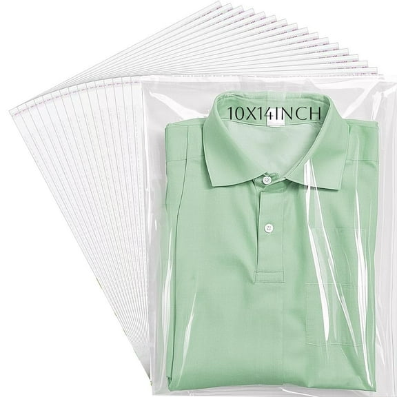 50Pcs Clear Resealable Cellophane Plastic Bags for Packaging Shirts, Clothing and Products, Large Self Sealing Cellophane Bags, Plastic Sleeves for Magazine A4 Letter Size Artwork (10 x 14inch)