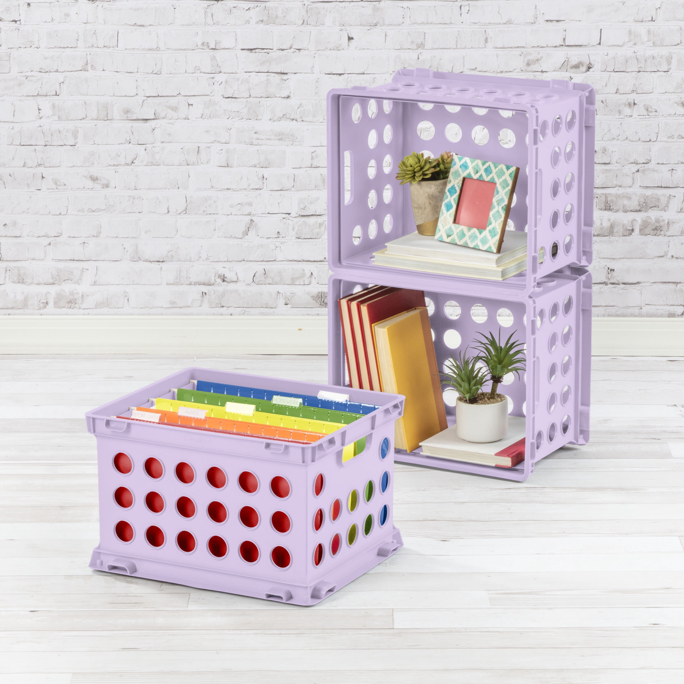 Sterilite File Crate, Versatile Plastic Storage Bin with Through Handles, Fits Letter & Legal-sized Hanging Files, Stackable, Lavender