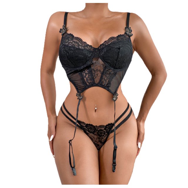 Ropa interior de mujer Sujetador de encaje Bragas Ropa interior Calzoncillos Lencería Juegos de rol Fridja nalpqowj43804