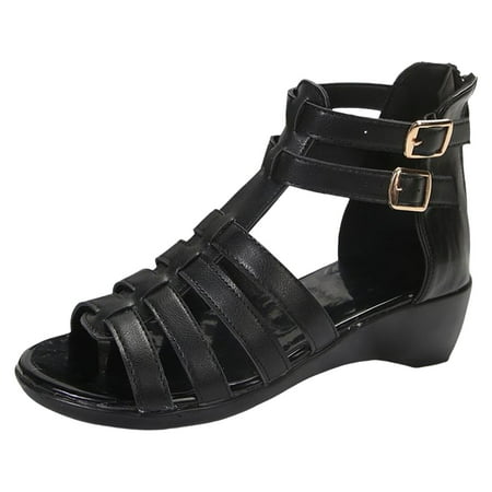 

PEASKJP Sandals Women Dressy Summer Women s Strap Sandals Flat Sandal Fisherman Strappy Sandals Roman Sandals Ankle Strap Sandals (Black 7.5)