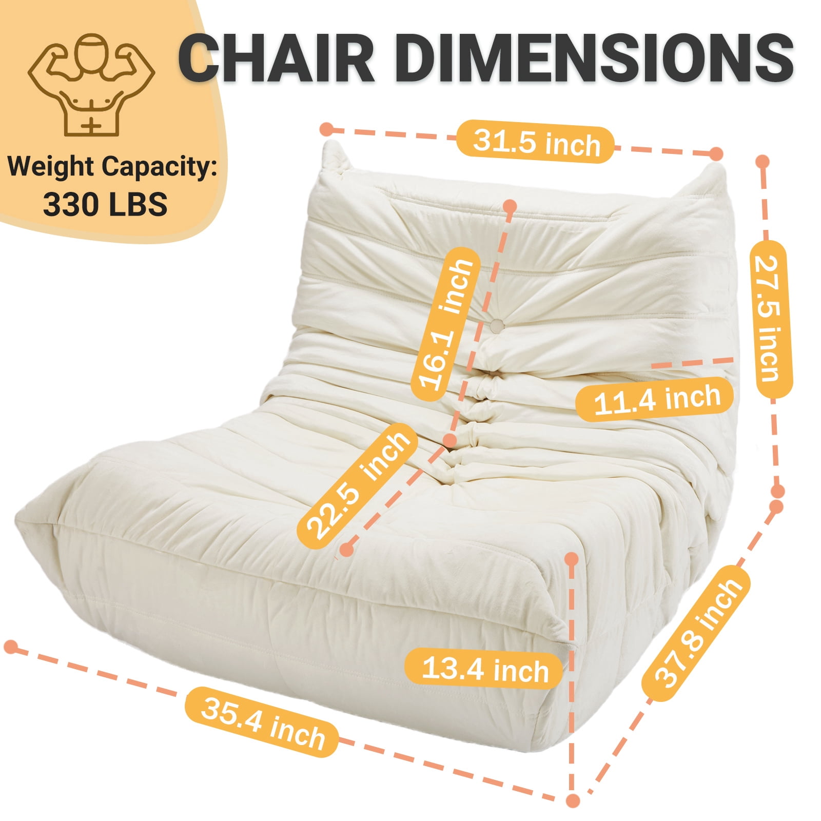 Alvantor Armless Bean Bag Chair, Dutch Velvet Lazy Sofa with Memory Foam, No Assembly Lounge Seat for Living Room Bedroom Dorm