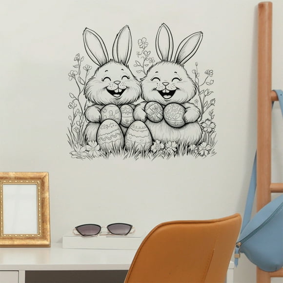 Adhesivos de pared con diseño de conejo de pascua autoadhesivos en blanco y negro