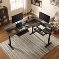 thumbnail image 7 of KeyWhat 60" L Shaped Standing Desk, Electric Height Adjustable Computer Desk with Shelves & Keyboard Tray & LED Strip & Power Outlets, Dark Rustic Oak, 7 of 7