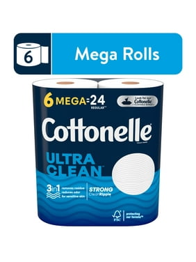 Cottonelle Ultra Clean Toilet Paper, 6 Mega Rolls, 312 Sheets per Roll