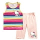 thumbnail image 3 of Hello Kitty-Chaleco a rayas de algodón para niñas, traje exterior informal para niños, cuello redondo sin mangas y pantalones cortos, conjunto de dos piezas, novedad de verano, 3 of 5