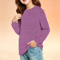 thumbnail image 2 of Girls Long Sleeve Crewneck Striped Print Pocket Top Casual Pullover Shirt Regular Fit Everyday Knit Tee for Kids, 2 of 6