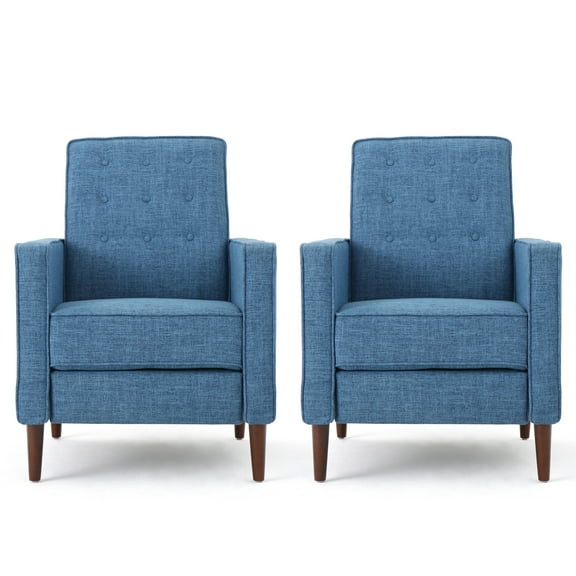 GDF Studio Marston Mid Century Modern Fabric Recliner, Set of 2, Muted Blue