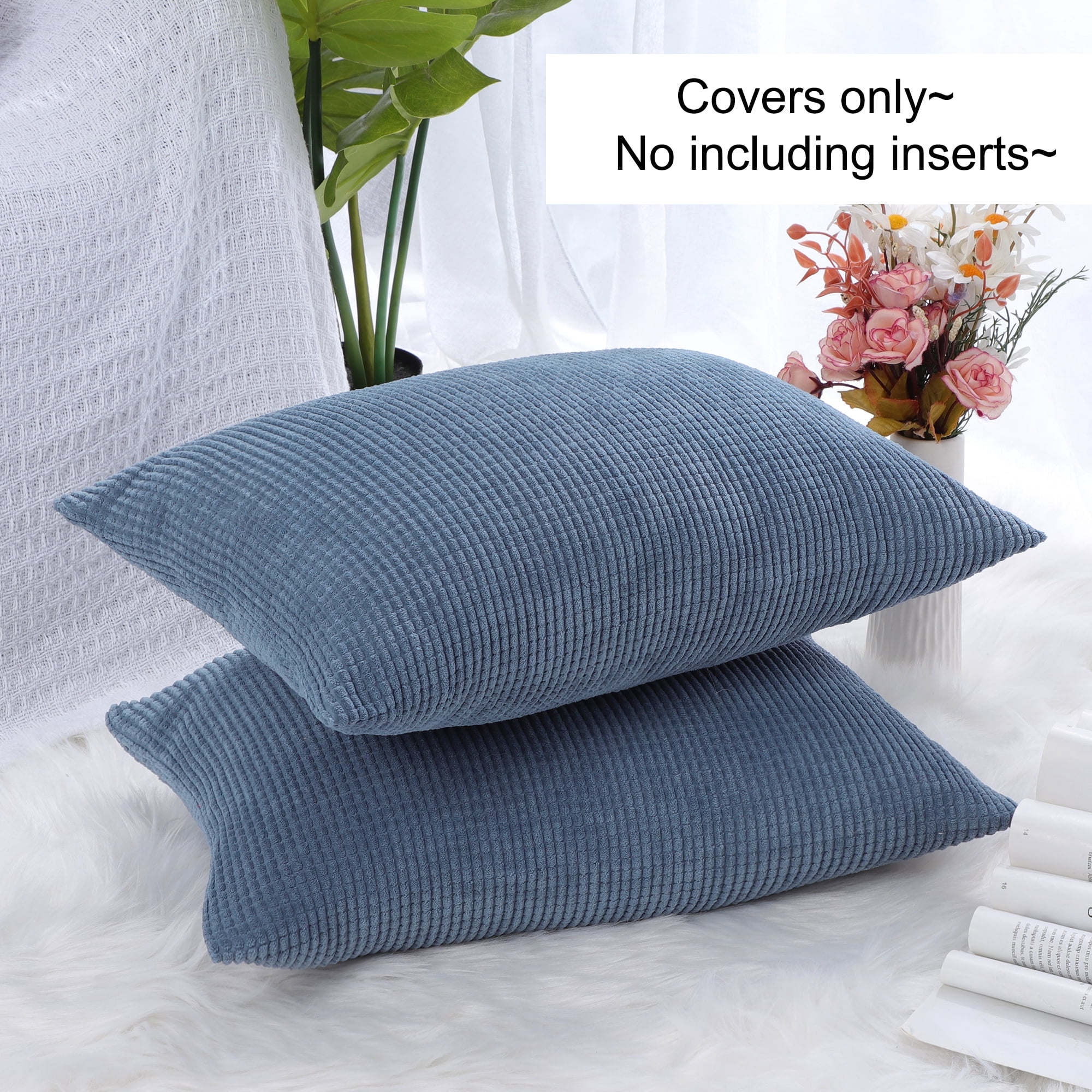 Unique Bargains 2-pcs Corduroy Decorative Throw Pillow Covers Teal Blue 12"x18"