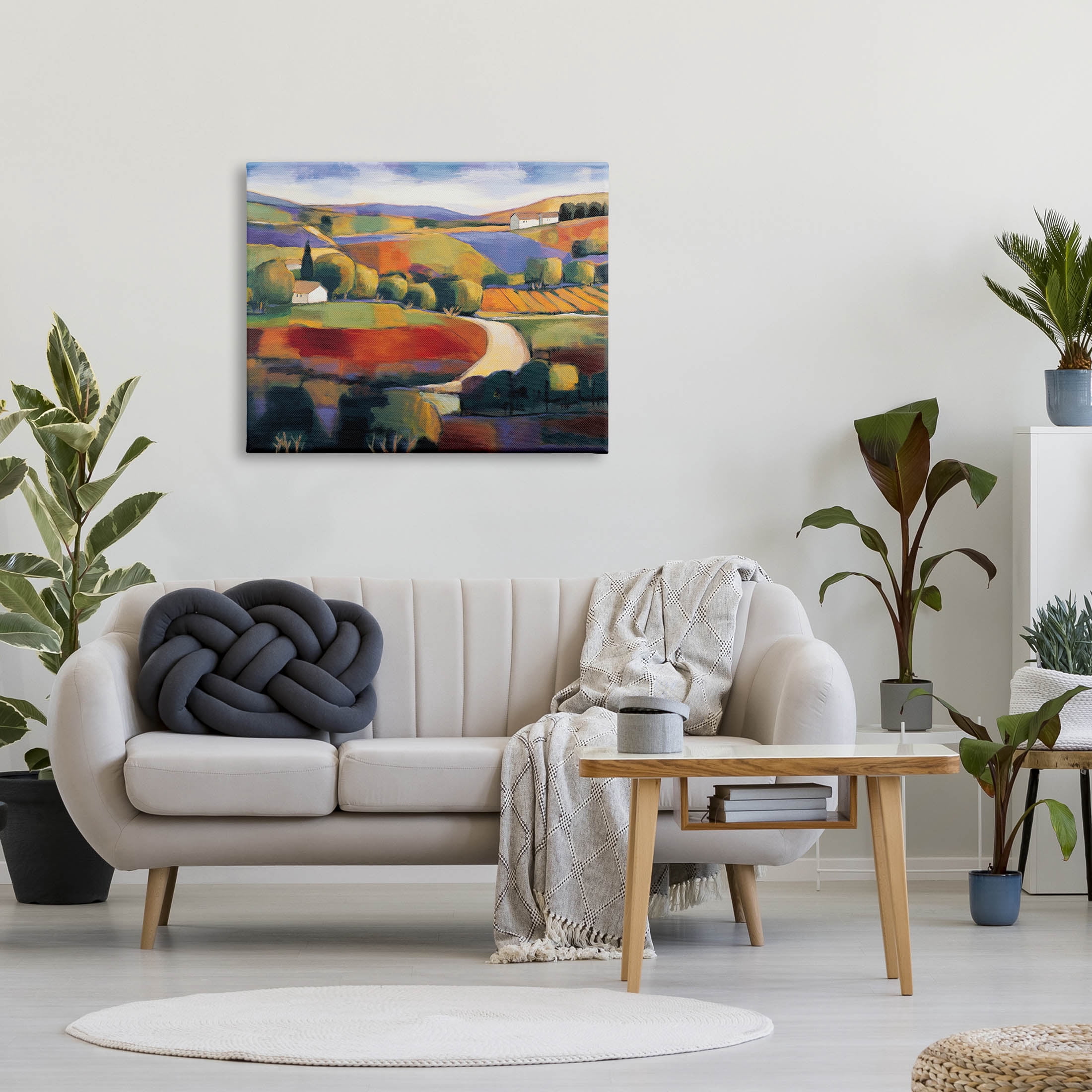 Modern Countryside Farm Town Landscape Painting Gallery Wrapped Canvas Print Wall Art