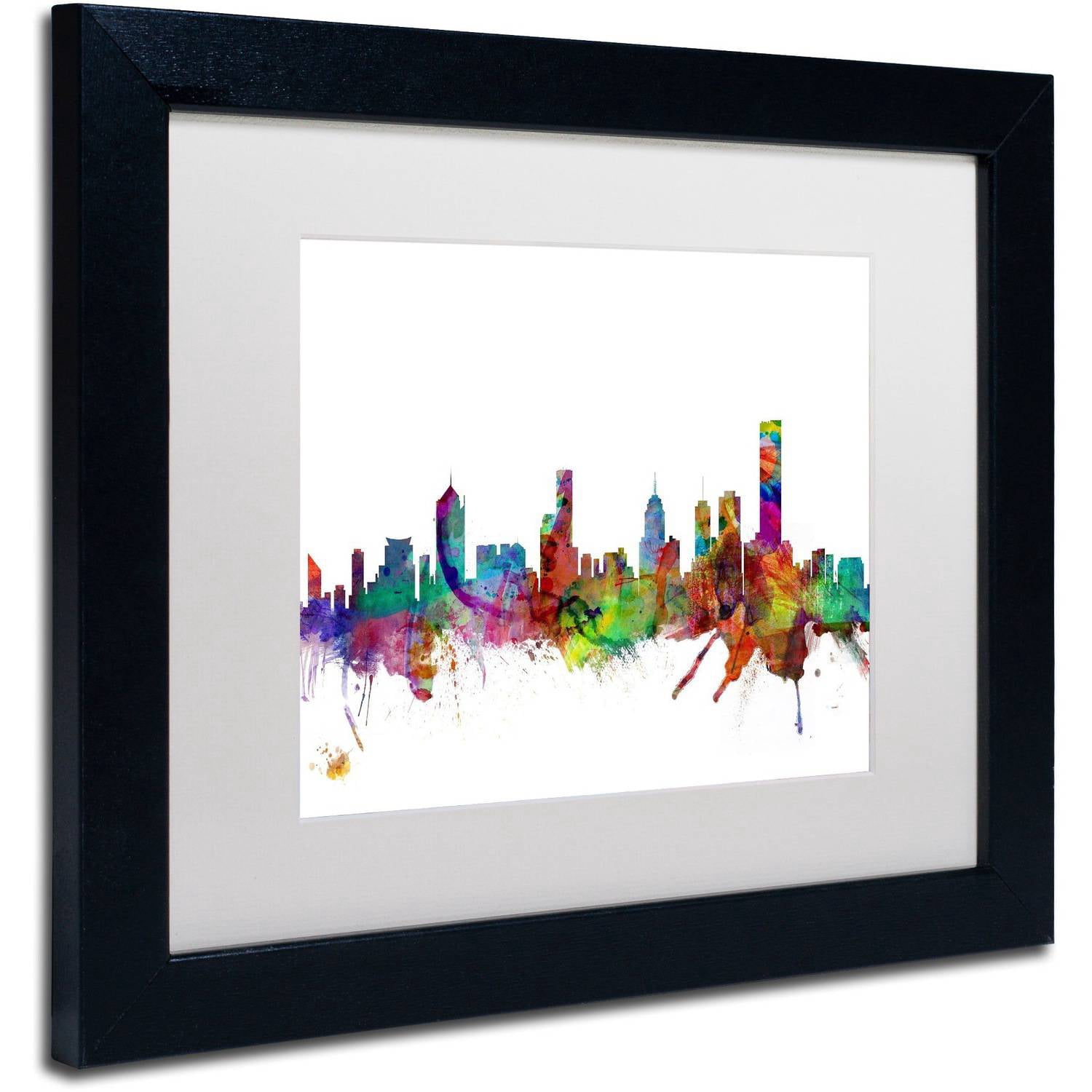 Trademark Fine Art "Melbourne Skyline II" Canvas Art by Michael Tompsett White Matte, Black Frame