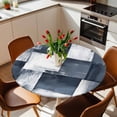 thumbnail image 2 of Navy Blue Black Block Elastic Fitted Round Table Cover Modern Abstract Art Waterproof Outdoor Tablecloth for Holiday Party, Picnic, Patio & Dining Fits Tables Up to 45"-54", 2 of 8