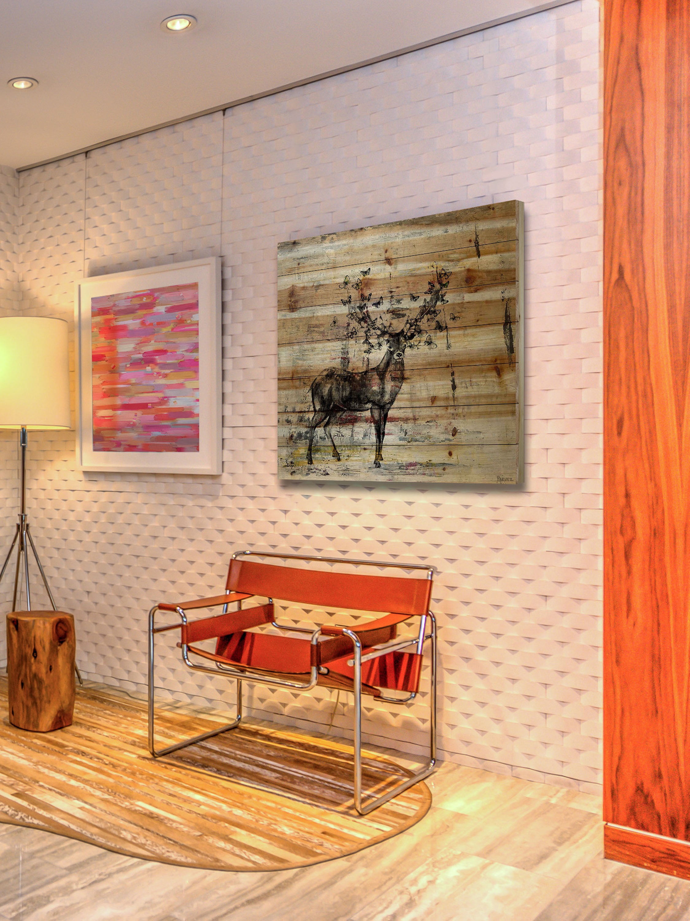"Butterfly Antlers" Painting Print on Natural Pine Wood