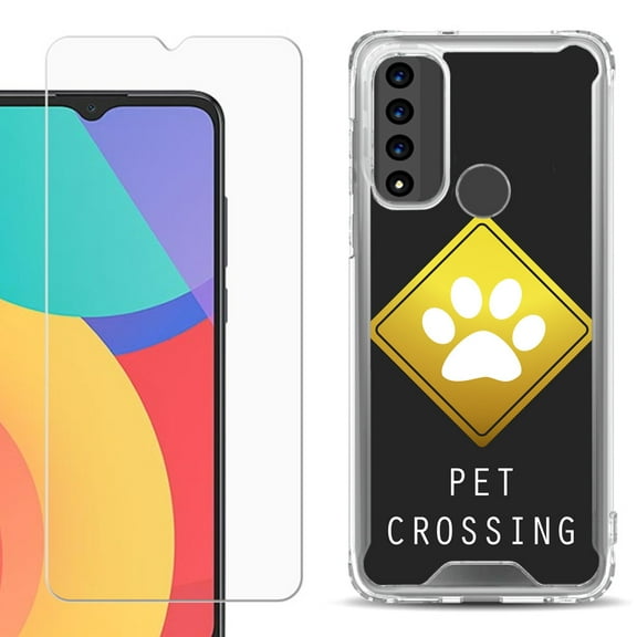 Shockproof Bumper Phone Case for TCL 20 XE, with Tempered Glass Screen Protector, by OneToughShield ® - Pet Crossing