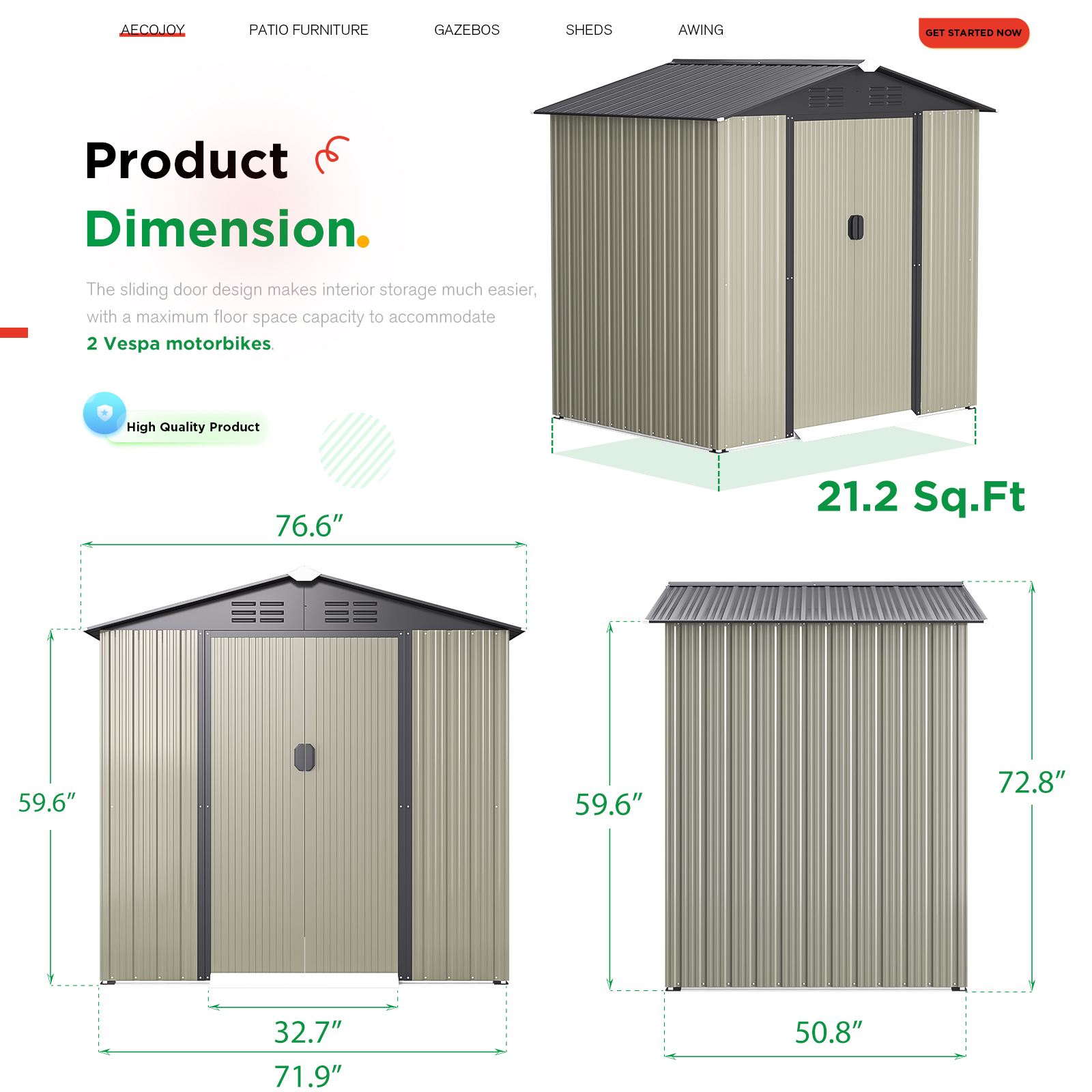 AECOJOY 6 x 4 ft. Outdoor Metal Storage Shed with Sliding Door - image 4 of 10