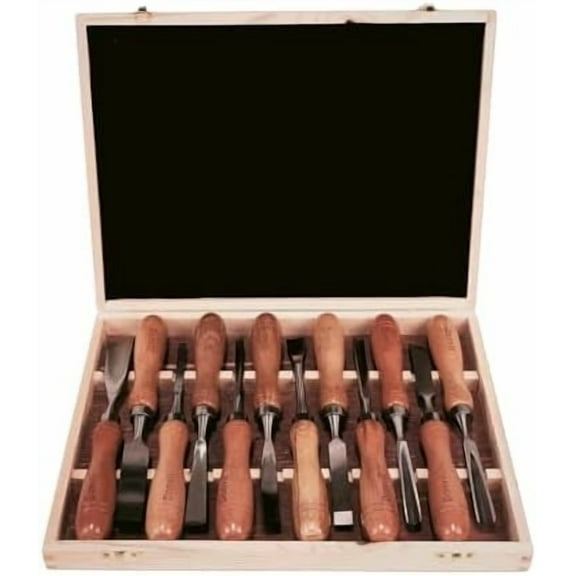 12-Pieces Wood Carving Tools Set – Professional Carving Chisel with Razor Sharp CRV-60 Steel Blades and Wooden Handles in a Wooden Storage Case- Wood Carving Kit$$Art & Craft