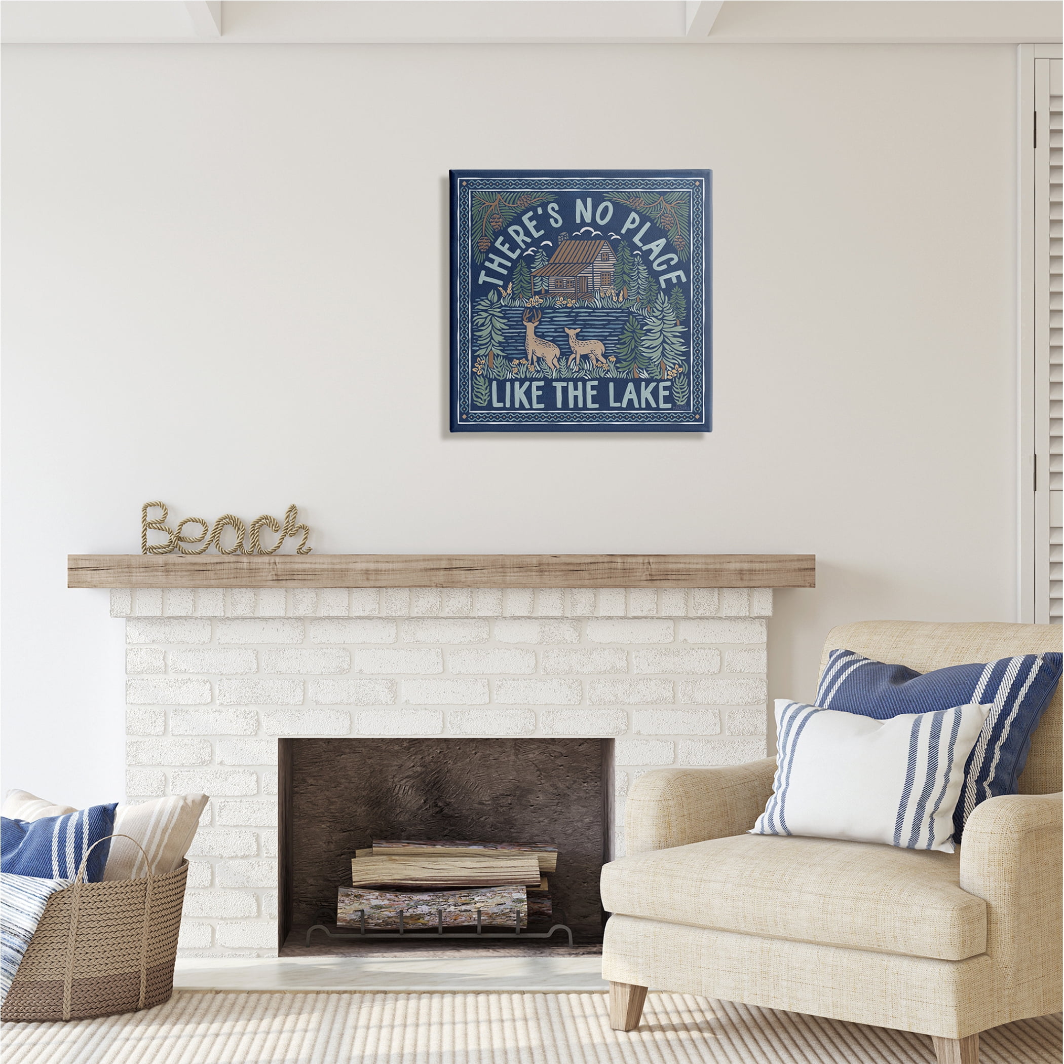 Stupell Industries No Place Like Lake Phrase Nature Painting Gallery Wrapped Canvas Print Wall Art, 24 x 24
