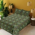 thumbnail image 2 of Ambesonne Botanical Fitted & Flat Sheet with Shams 4 Pcs Set, Art Leaves of the Jungle, Queen, Reseda Green and Brown, 2 of 5
